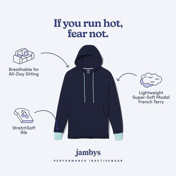 NWT Jambys House Hoodie Lightweight French Terry Hoodie- Unisex Small- Navy/Mint - Picture 3 of 10